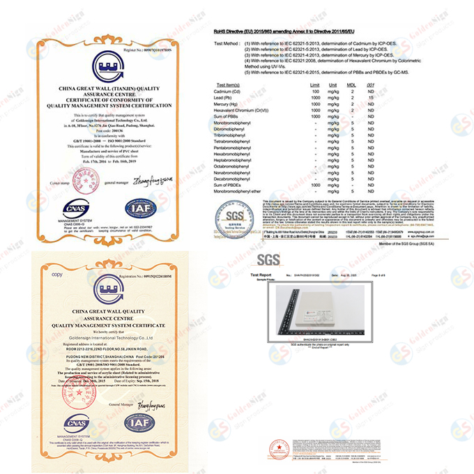 goldensign pvc foam board Product Certificate