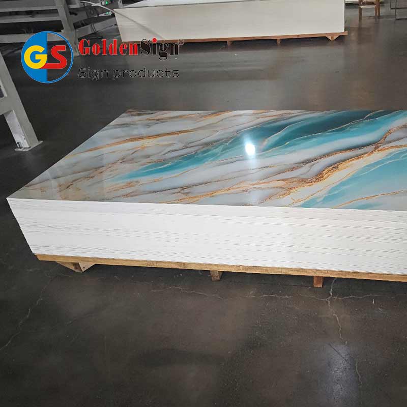 Goldensign 8mm plastic ceiling laminate panel UV coating PVC marble sheet