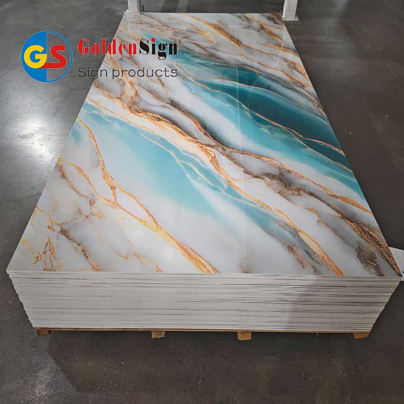 Goldensign 8mm plastic ceiling laminate panel UV coating PVC marble sheet